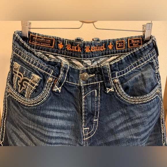 Rock Revival Men’s Bruno Boot Cut 32 Denim Blue Jeans Dark Wash (32x30) - Picture 3 of 15